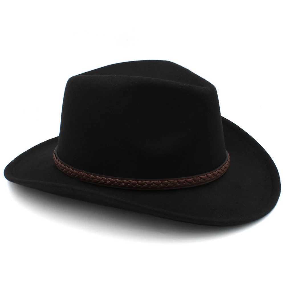 Womens Wool Western Cowboy Hat Width Brim Panama Cs Outdoor Sombrero Travel Fedora Sunbonnet Party Adjustable Size M-L W241225