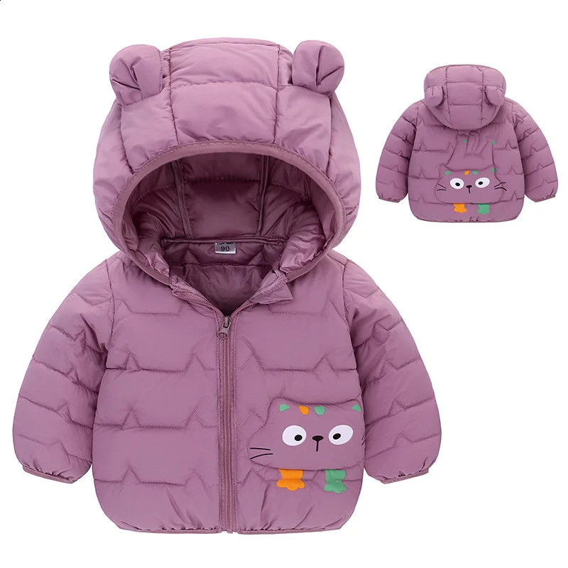 Winter Baby Down Cotton Jacket Fashion Cute Cartoon Coat Boys Girls Hooded Warm for Childrens Outerwear 05y 241225