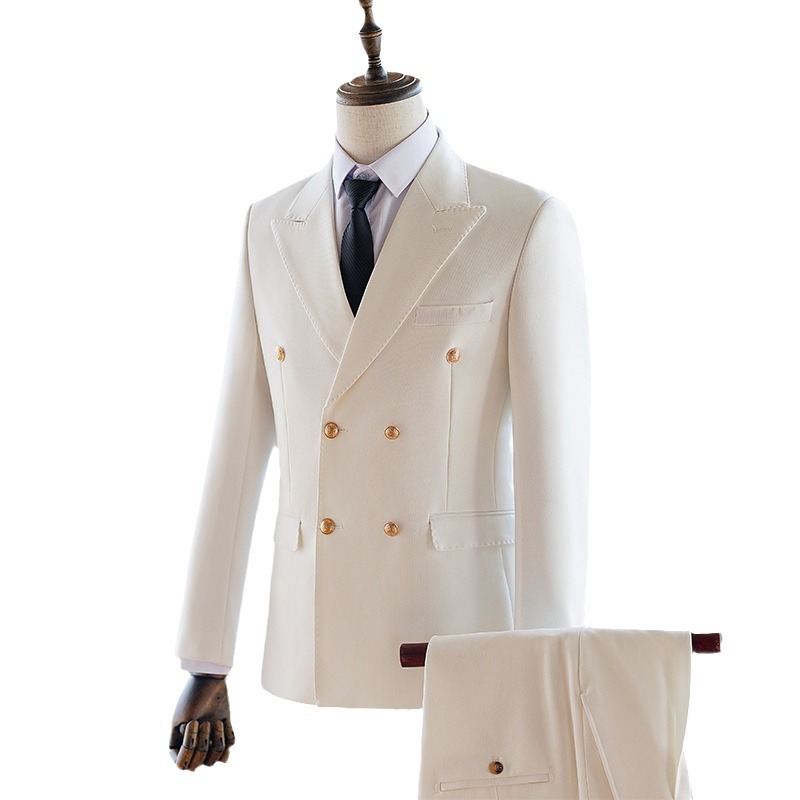 B1125Light luxury suit for men double breasted business suit white dress for groom