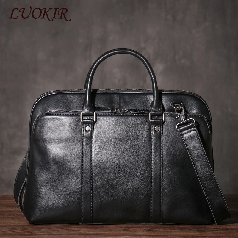 LUOKIR Real Leather Handbag Men Business Travel Briefcase Shoulder Crossbody Portfolio Computer Bag For 15.6 Inch Laptop 241225
