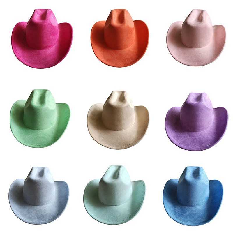 Classic Suede Leather 7.5CM Western Cowboy Womens Fedora Hat Mens Church Jazz Hat Fashion Travel Party Hat Cowboy Hat 2024 W241225