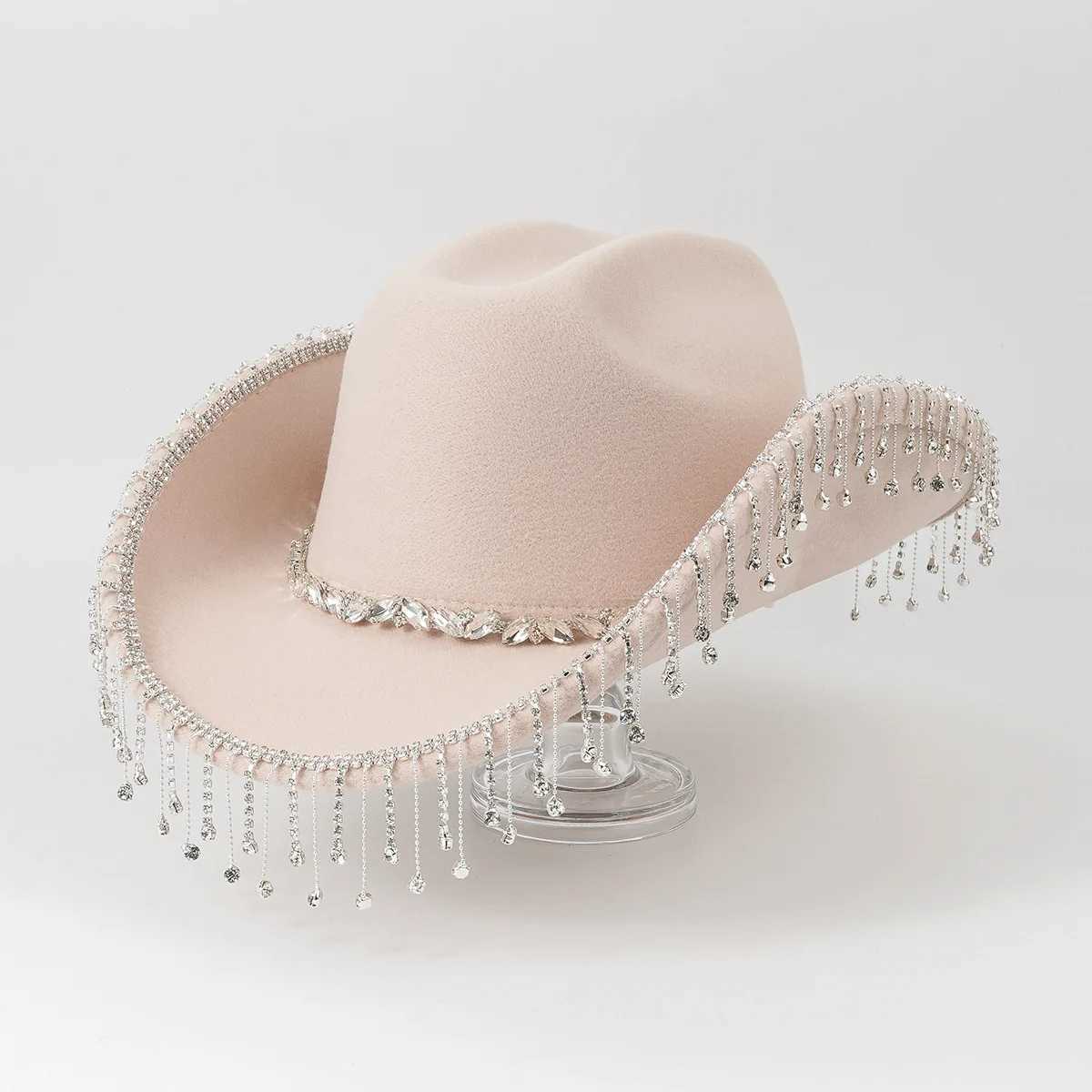 Cowboy hat wedding party hat with rhinestone edge mens Fedoras hat feather letter Accord party cowboy hat W241225