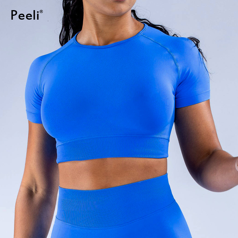 Impact Gym Crop For Women Short Sleeve Seamless Yoga Top Ribbed T Shirts Fiess Workout Tee Sports Tops Activewear