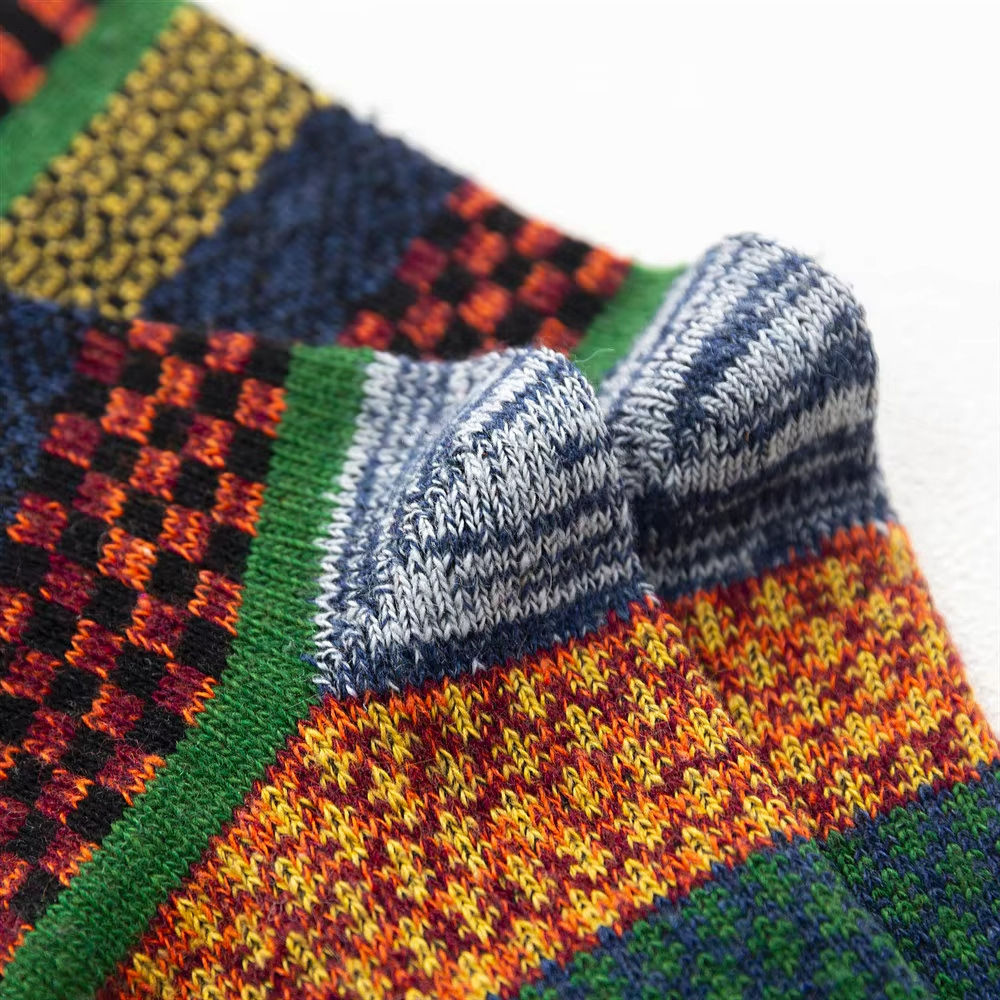 Ethnic Style Mid Length Autumn Winter Warm Woolen Socks Men S Solid Color Looped And Thick Thread Long