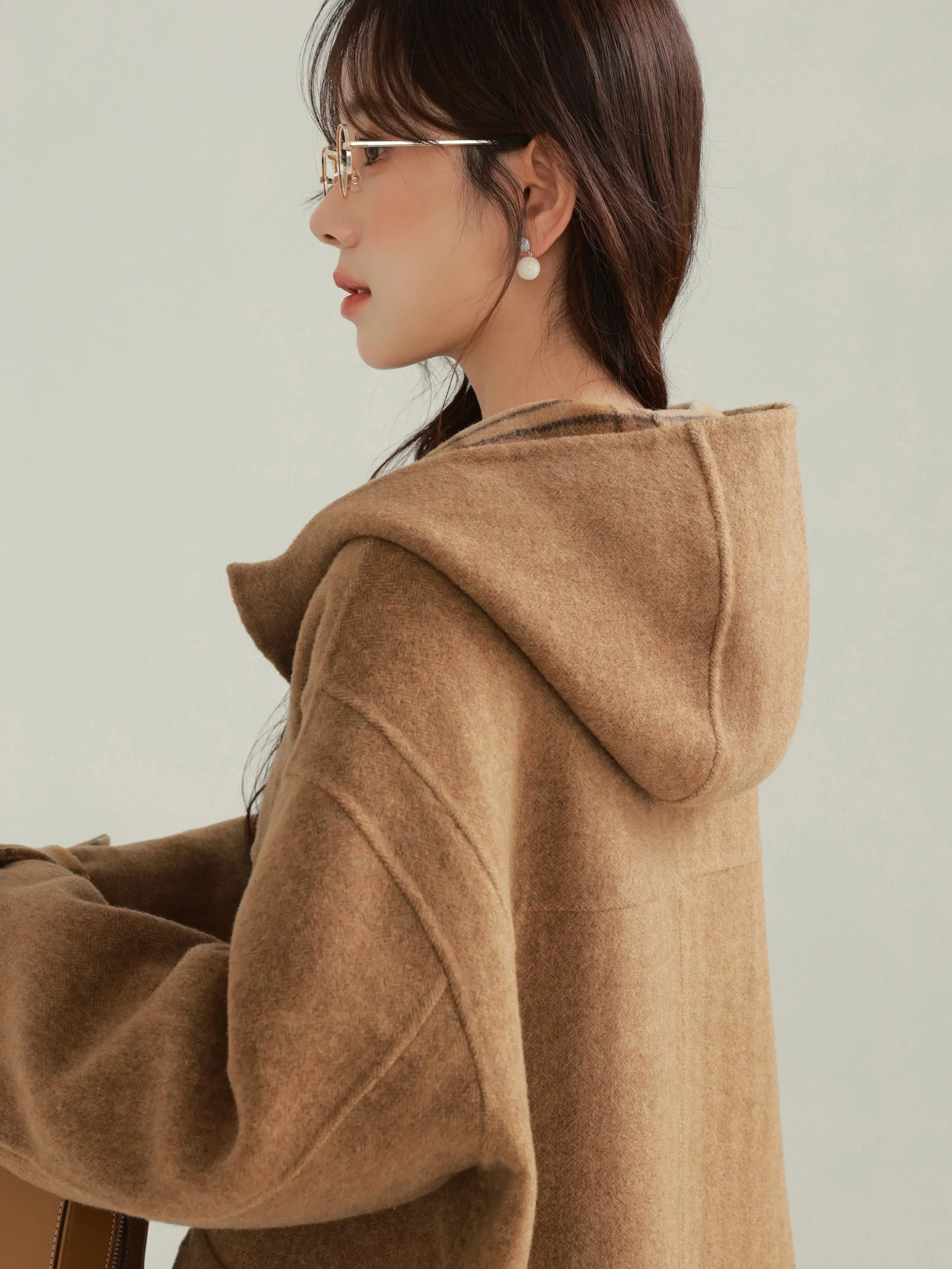 DoubleFaced Wool Duffle Hoodie Coat Women Toggle Button Classic Plaid Collar Warm Long Overcoat Casual Autumn Winter Outerwear 241225