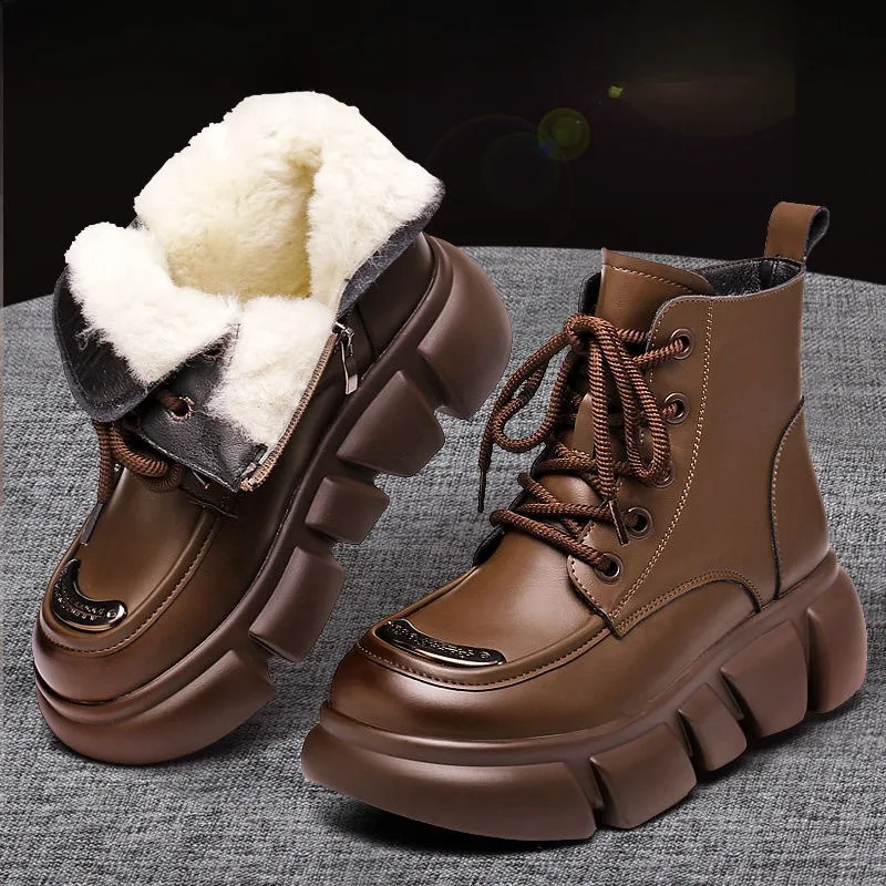Womens Boots 2024 Winter Fur Snow Boots Platform Plush Comfortable Anti Slip Warm Lace Up Cold Proof Cotton Ankle Boots241226bj