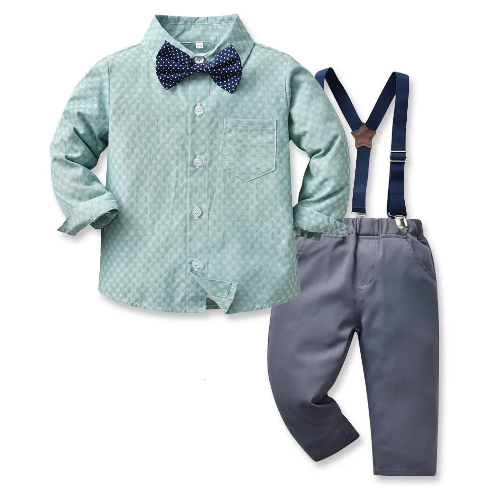 Baby Boys Party Dress Suit Cotton Long Sleeve With Shirt Suspenders Pants 2PCS Outfits Kids Gentleman Clothes Sets 241225