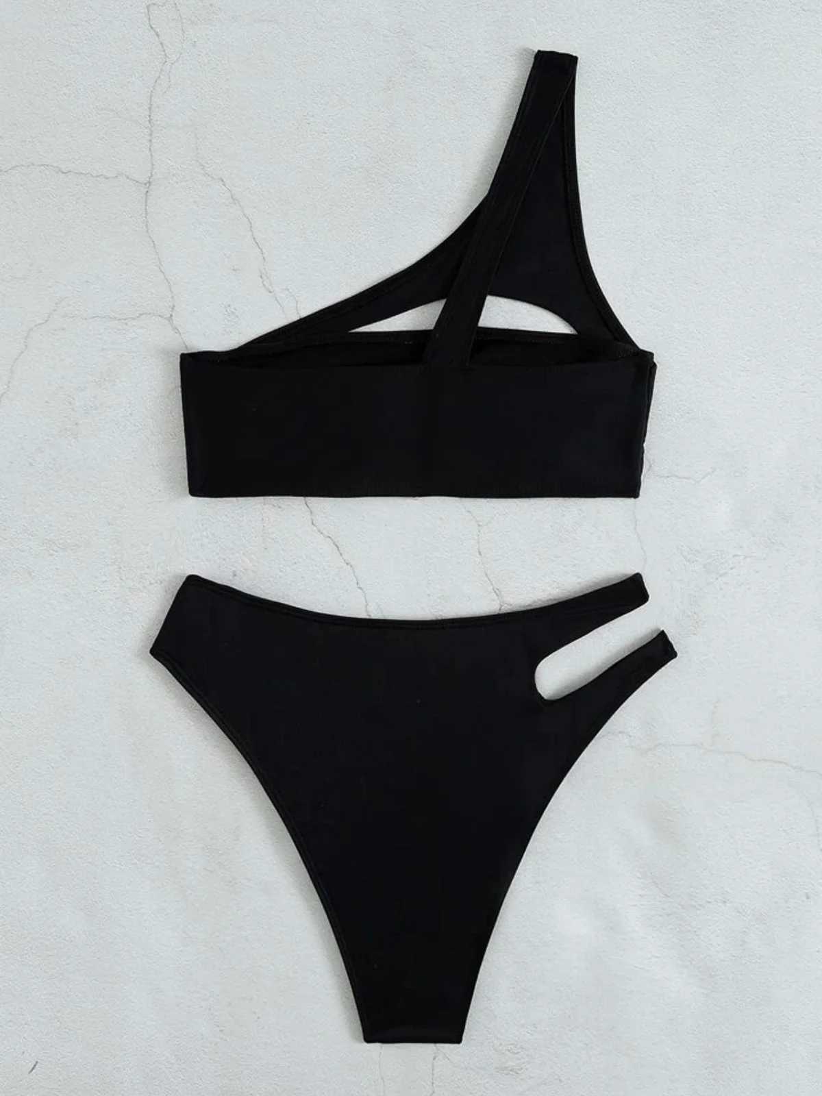 Sexy one shoulder cut high waist bikini womens swimsuit womens swimsuit two-piece bikini swimsuit bathroom swimsuit K466W241225
