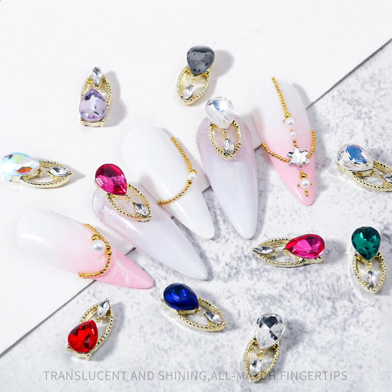 60pcs Nail Art Alloy 3D Charms Long Hollow Water-Drop s Nail Rhinestone Heart Charms Nail Accessories For DIY Jewelry Gems 241226