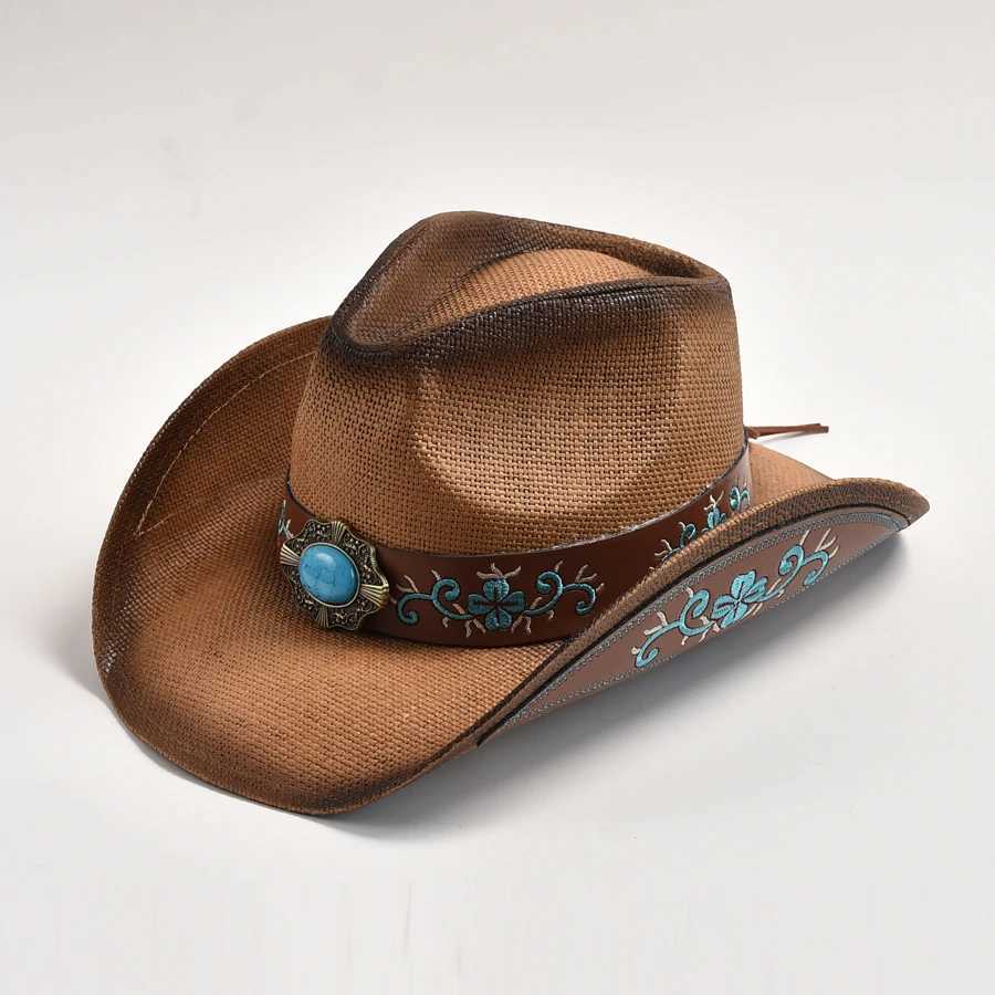 New Str Western Cowboy Hat Summer Outdoor Travel Beach Sun Hat Mens and Womens Retro Gentleman Cowboy Hat Jazz Hat W241225