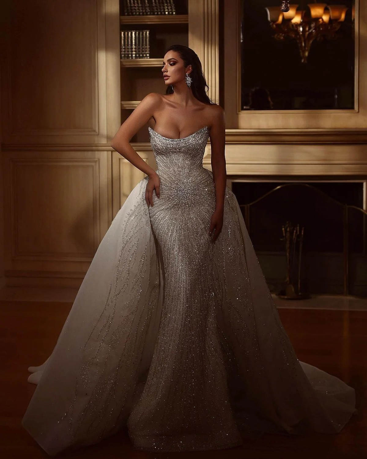 New Fashion Mermaid Wedding Dresses Strapless Sleeveless Lace Up Appliques Sequins Embroidery Bridal Gowns Detachable Train Custom Made Vestidos De No