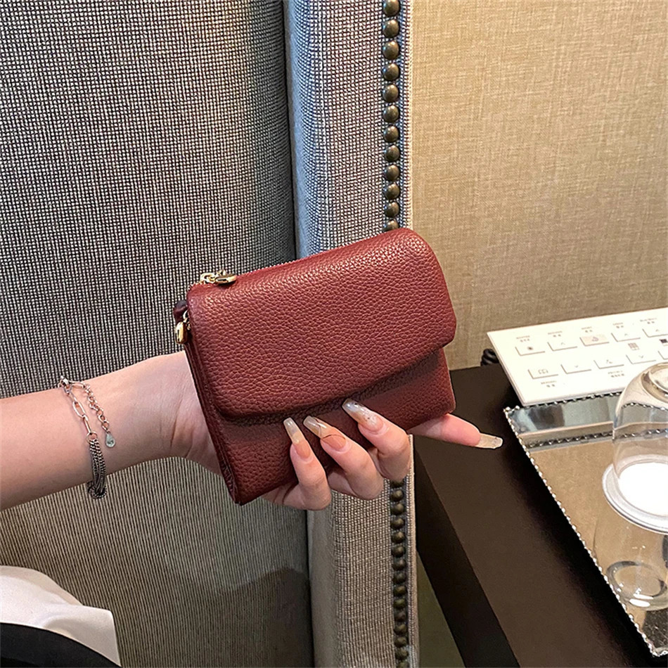 Solid Color Coin Purse Leather Short Wallet Trifold for Small Womens Purses Clutch Card Holder Travel Card Wallets Sac 241224