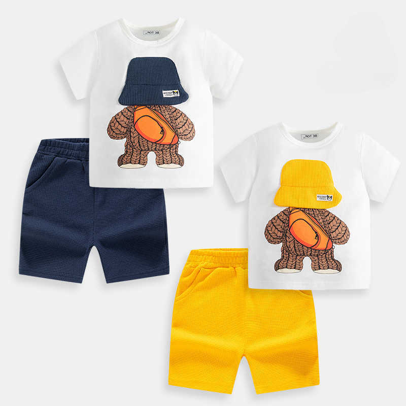 Clothing Sets Summer Baby Girl Boy Clothes Set Children Cartoon Bear Print Top and Buttom 2 Pieces Suit Kid Tshirts Shorts Outfit TracksuitY241225PY87