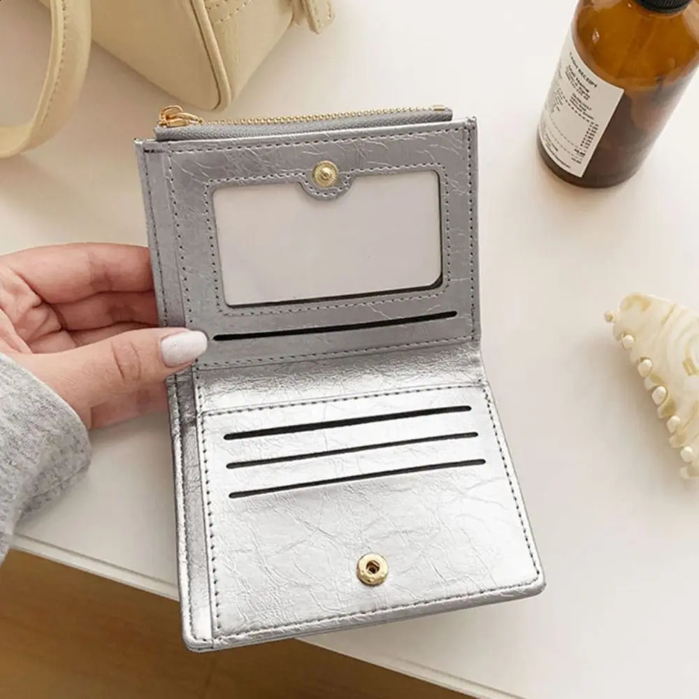 Waterproof Cracked Coin Purse Wallet Handheld Protective Case Money Purse Bag Silver PU Leather Folding Card Holder Travel 241224