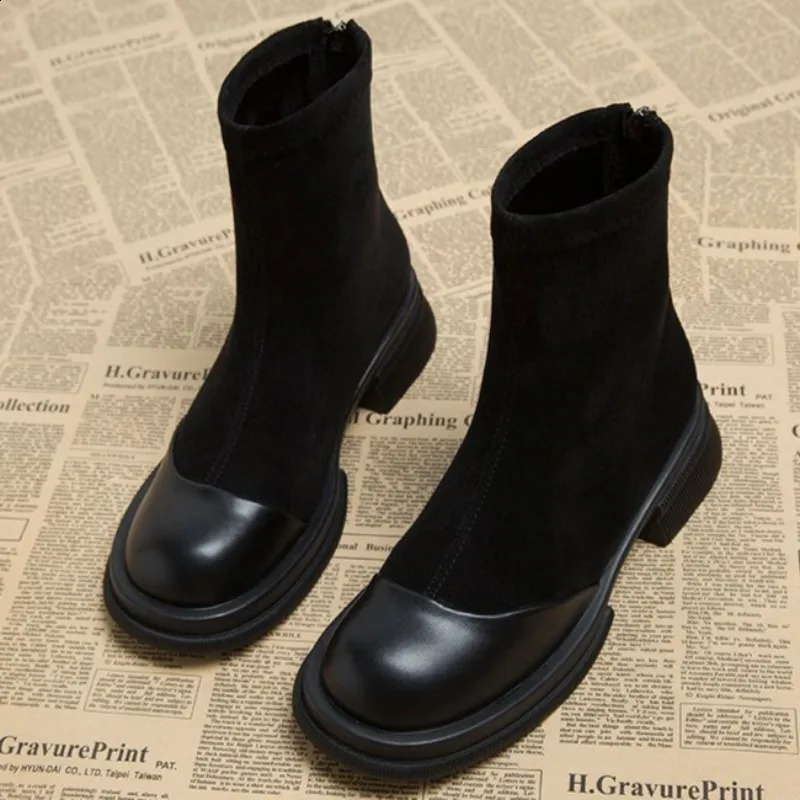 Women Suede Ankle Snow Boots Plush Mid Heels Shoes Winter 2025 Trend Office Chunky Shoes Fashion Walking Non Slip Botas Mujer241226bj