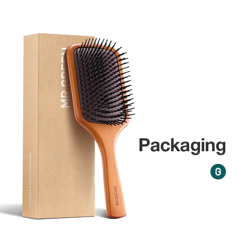 MR.GREEN Hair Brush Natural Maple Wide Board Massage Scalp Air Cushion Fine Tooth Comb For Curly Long Hair Women Men 241225
