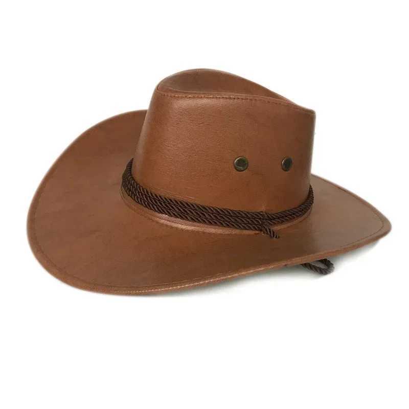 Mens Brim synthetic leather cowboy hat mens retro felt wide Brim bucket hat mens clothing decoration products W241225