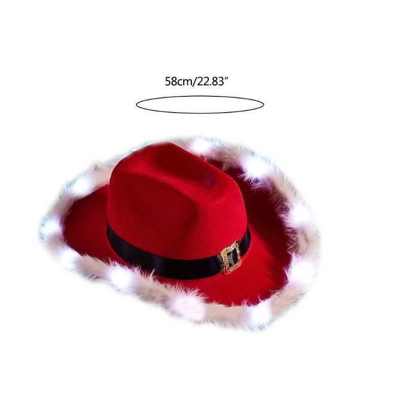 Christmas Cowboy Hat Womens Felt Cowboy Hat Party Glitter Christmas Hat Mens Role Playing LED Light Hat W241225