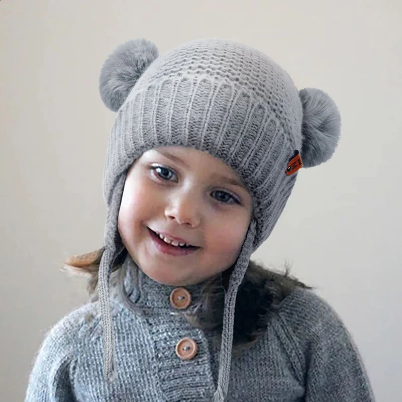 Baby Hat Boys Girls Cute Pompom Caps Bonnet Autumn Winter Ear Warm Beanie born Childrens Hats Knitted Solid Kids 241225