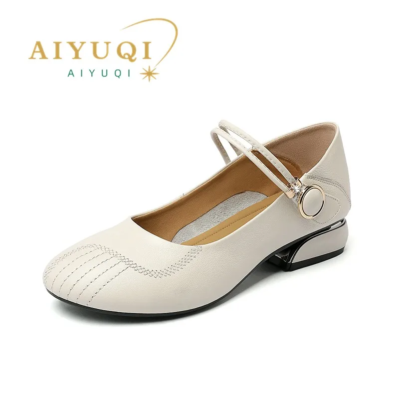AIYUQI Women's Mary Jane Shoes Genuine Leather Red Spring Shoes Women Large Size Ladies Shoes