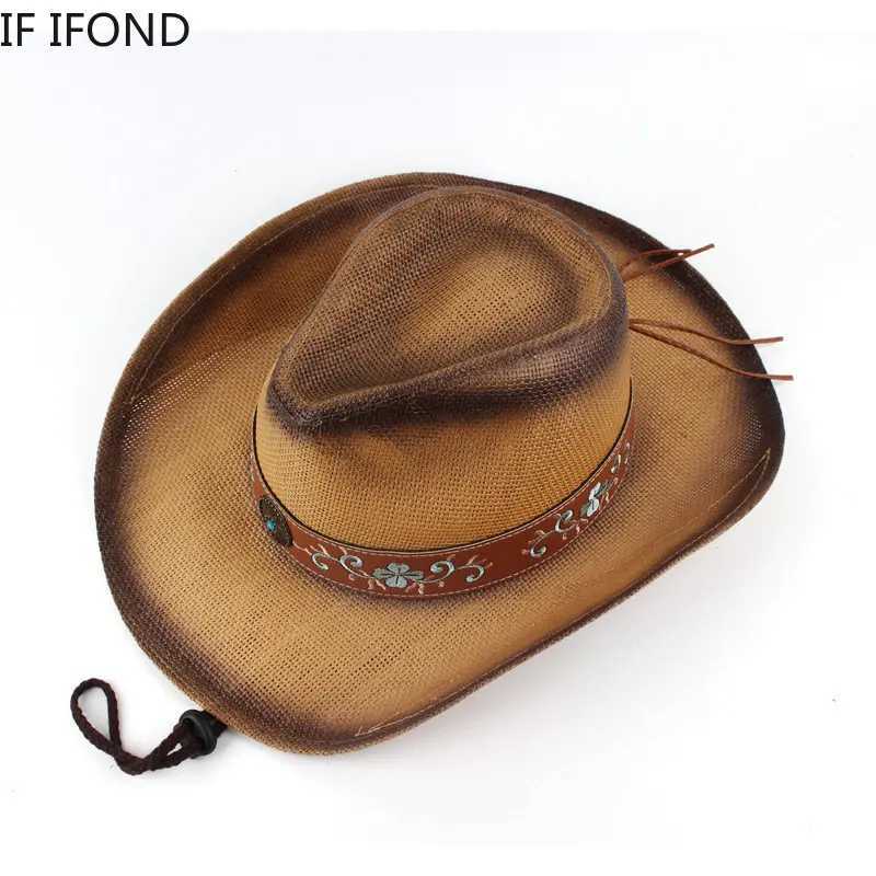 New Retro Str Hat Western Cowboy Hat Spring Summer Panama Sun Hat Retro Elegant Cowboy Girl Jazz C Sombrero Hombre W241225