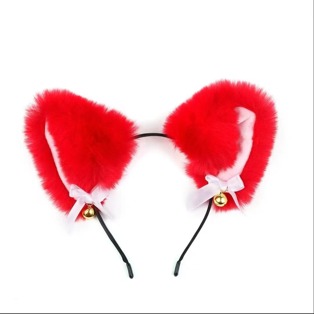 Japanese plush bell bow Cat's ears Steamed cat-ear shaped bread hair hoop net red cute cat hair accessories animal ear live broadcast photo headw
