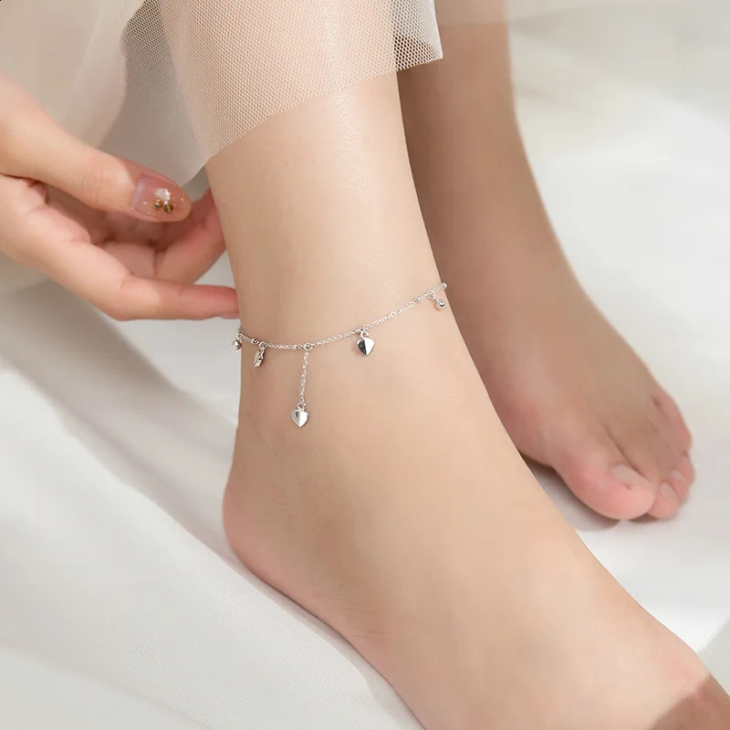 MIQIAO Heart Anklet Ornament Female Love Bracelet On The Leg Chain 925 Sterling Silver Women Jewelry Fashion Summer Accessories 241226