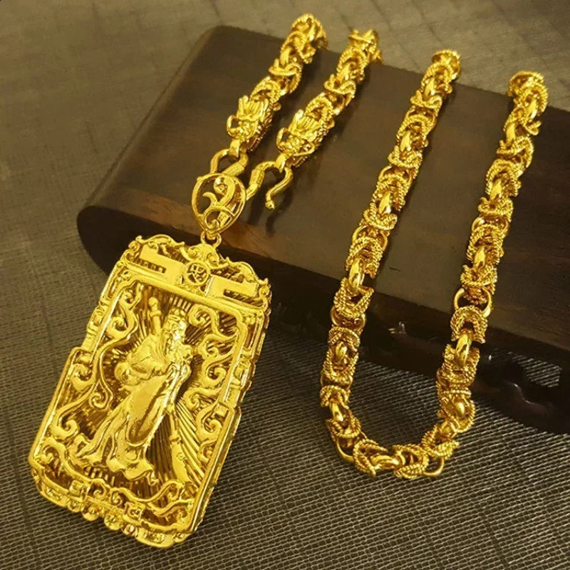 Dragon AU750 gold necklace Guanyin 18K pendant domineering fashion jewelry gift for men and women 241226