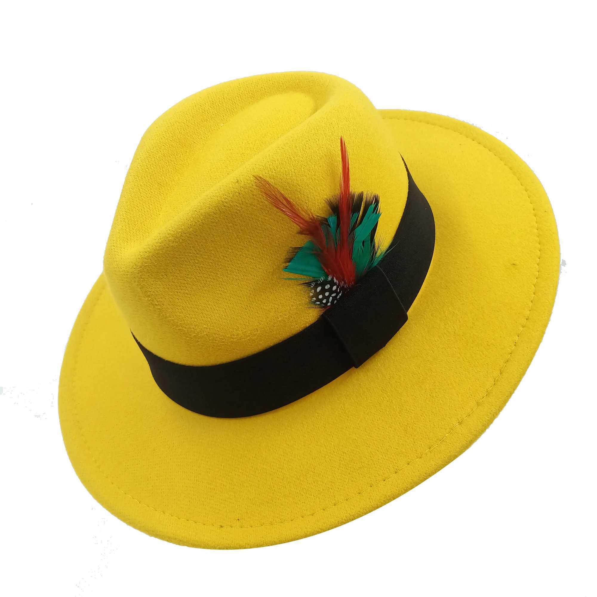 Red Feather Fedoras Mens Hat Spring and Autumn Jazz Hat Fashion Mens and Womens Pendant Church Panama Hat Wide Eaves Wholesale W241225