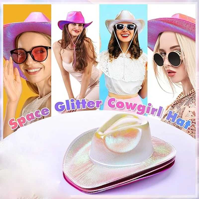 Western style LED cowboy hat denim hat retro LED light Brim jazz top hat luminous bridal hat role-playing clothing denim suit W241225