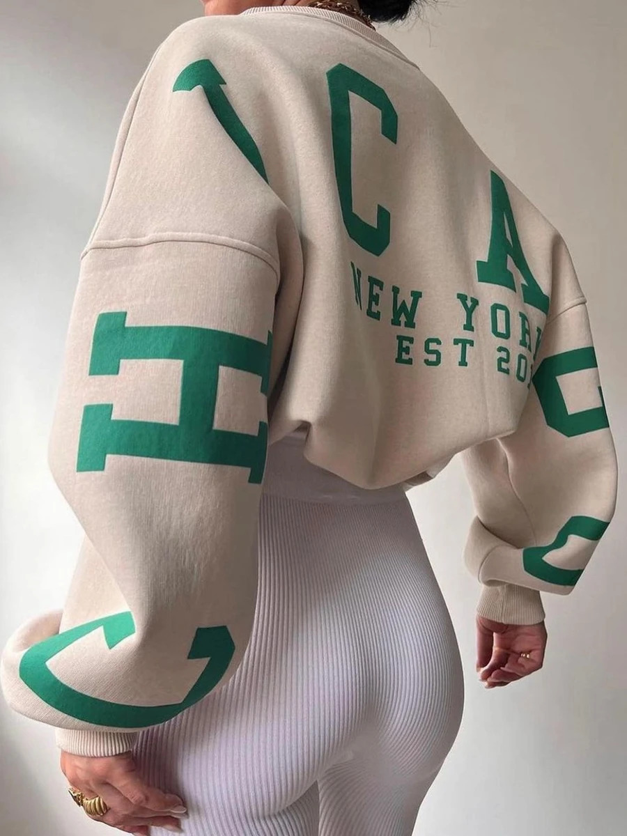 Women Grunge Loose Pullover Sweatshirts Back Letter Print Casual Thickened Long Sleeve Tops Autumn Streetwear 241225