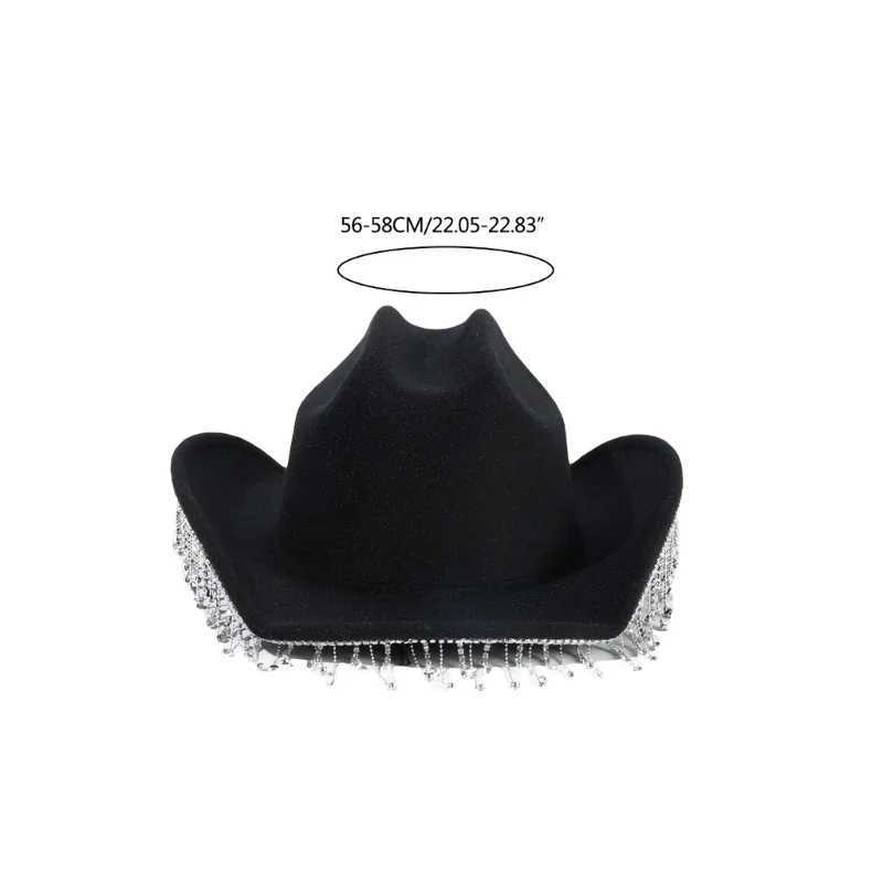 Girls Cowboy Hat Rhine Stone Tassel Sparkling Cowboy Hat Black and White Wholesale W241225