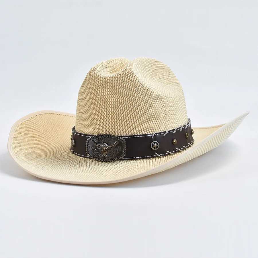New Retro Western Cowboy Hat for Men and Women Outdoor Wide Brim Beach Sun Hat Cloche Church Sombrero Hombre C W241225