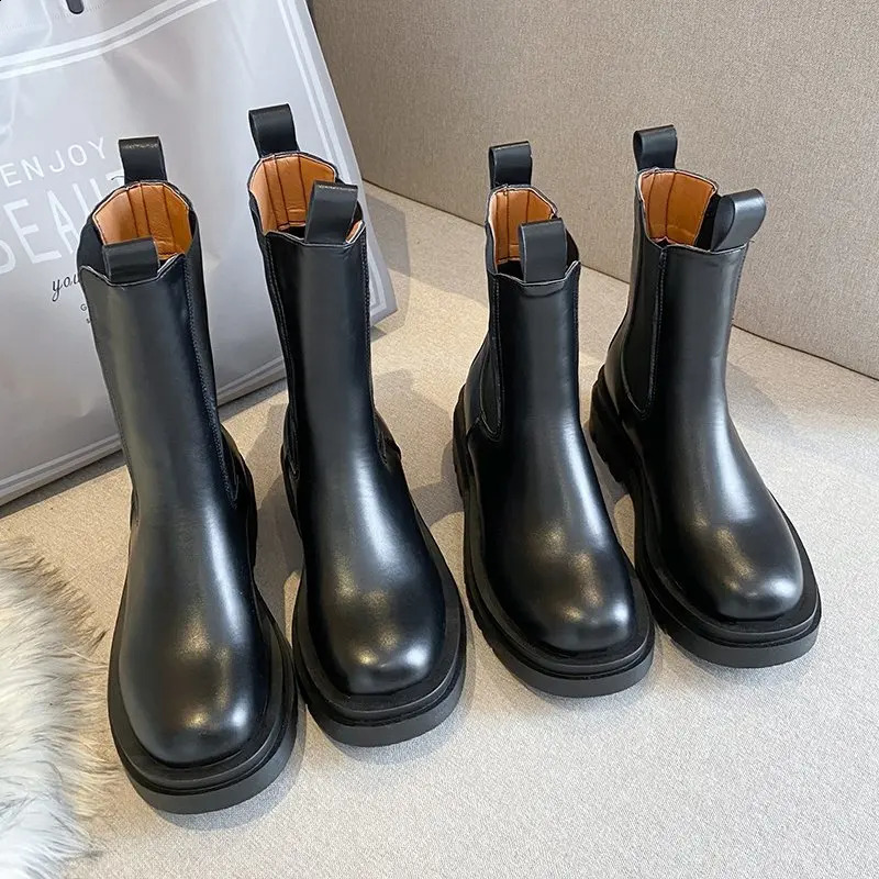 TUINANLE Chelsea Boots Chunky Boots Women Winter Shoes PU Leather Plush Ankle Boots Black Female Autumn Fashion Platform Booties 241226
