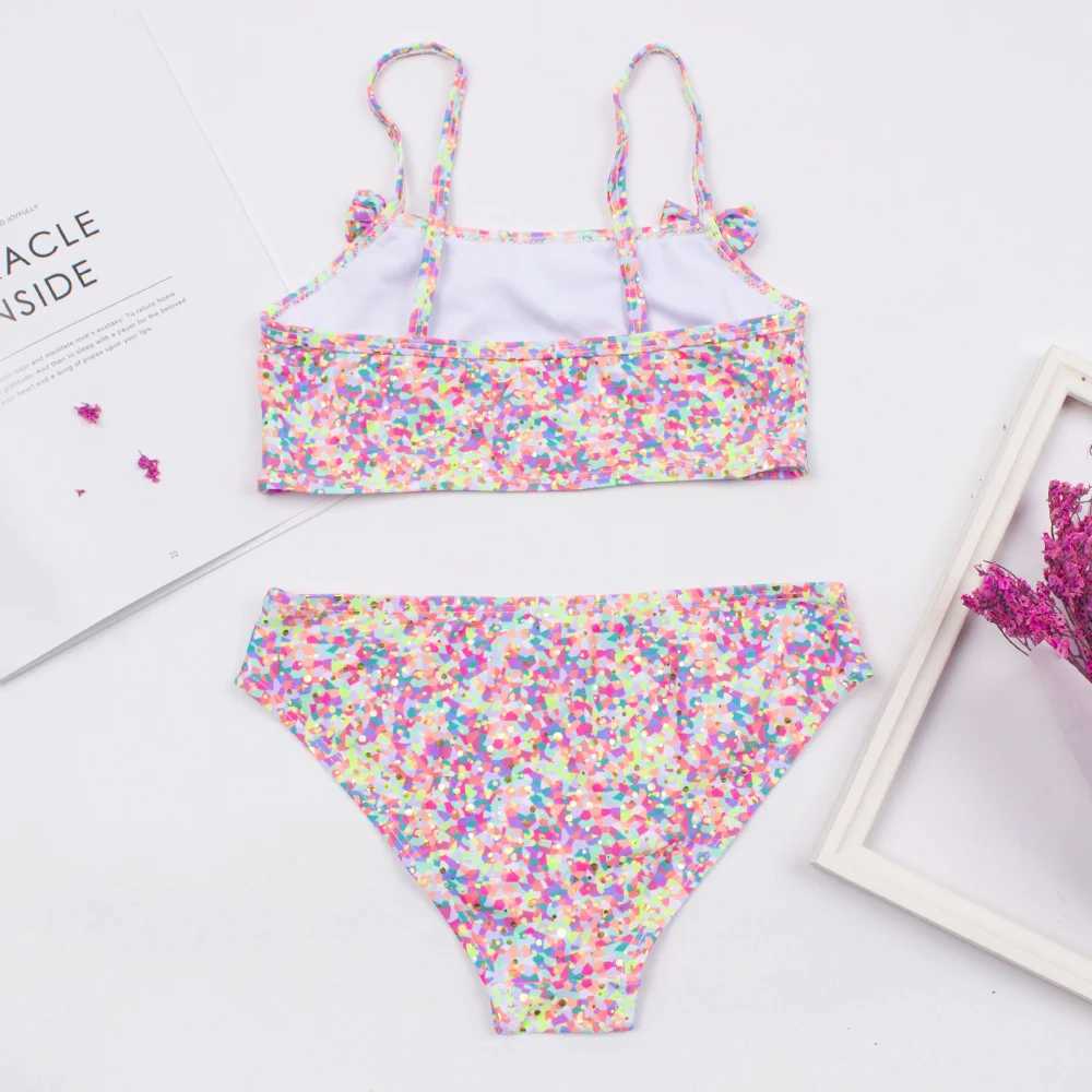 2-8 year childrens swimming suit childrens printed bow decoration bikini set summer childrens swimming suitW241225