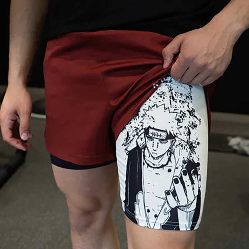 Gym Workout Running 2 in 1 Shorts for Men Summer Athletic Quick Dry Compression Shorts with Pocket Stylish Anime Cosplay CostumeXJ241226
