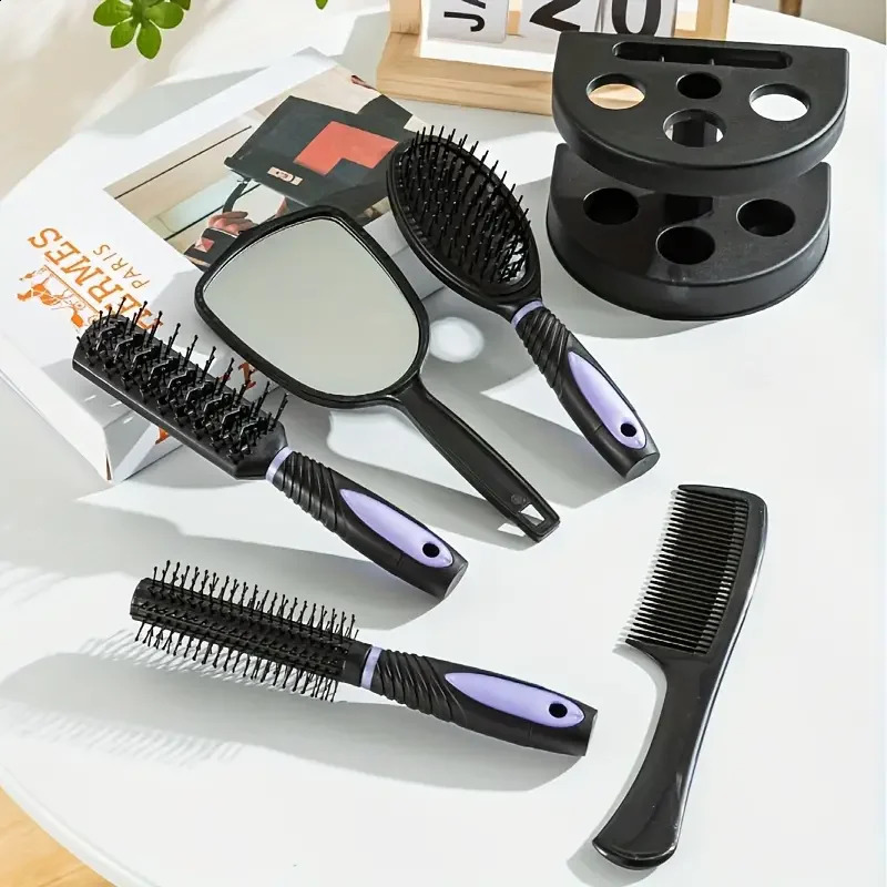 5Pcs Comb Brush Set Professional Salon Styling Set with Antistatic Comb Makeup Mirror Dress Up Storage Tool Set for Women 241225