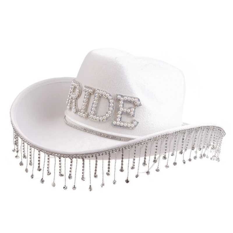 Handmade Wedding Party Bridal Cowboy Hat with Edge Brim Bridal Hat Western Shiny Fedoras Hat Sunscreen W241225