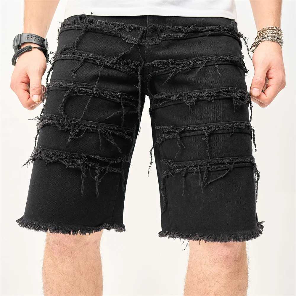 Mens ultra-thin straight denim shorts summer mens solid casual jeans five point pants W241226