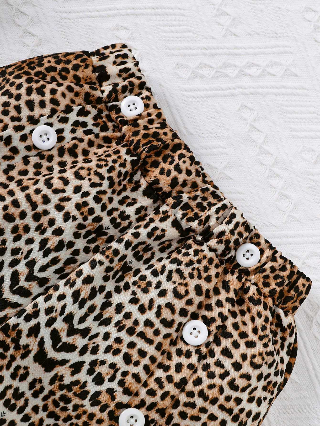 Clothing Sets 2PCS Summer Kid Girl Clothes Set Hanging Neck Sleeveless Heart Top+Leopard Shorts Fashion Sense of Outfit For Children 4-7 YearsY241225C
