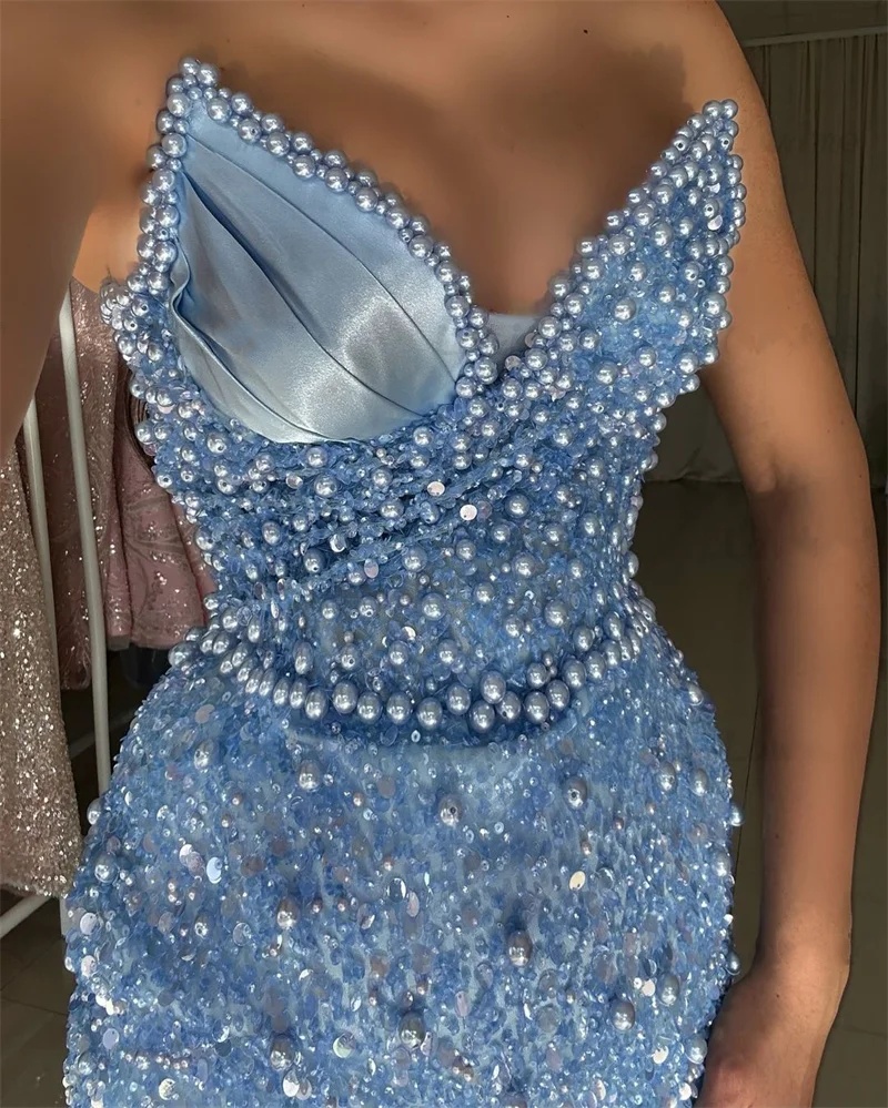 Dresses Evening For Women Sweetheart Neck Sleeveless Strapless Gown Pearl Beaded Sequins Customized Dress Party 0220