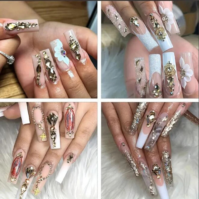 2800pcs Glass Crystal Diamond Flat Rhinestones Nail Art Decoration 21 Grid Box Nails Accessories Set With Crayon#Red#Champagne 241226