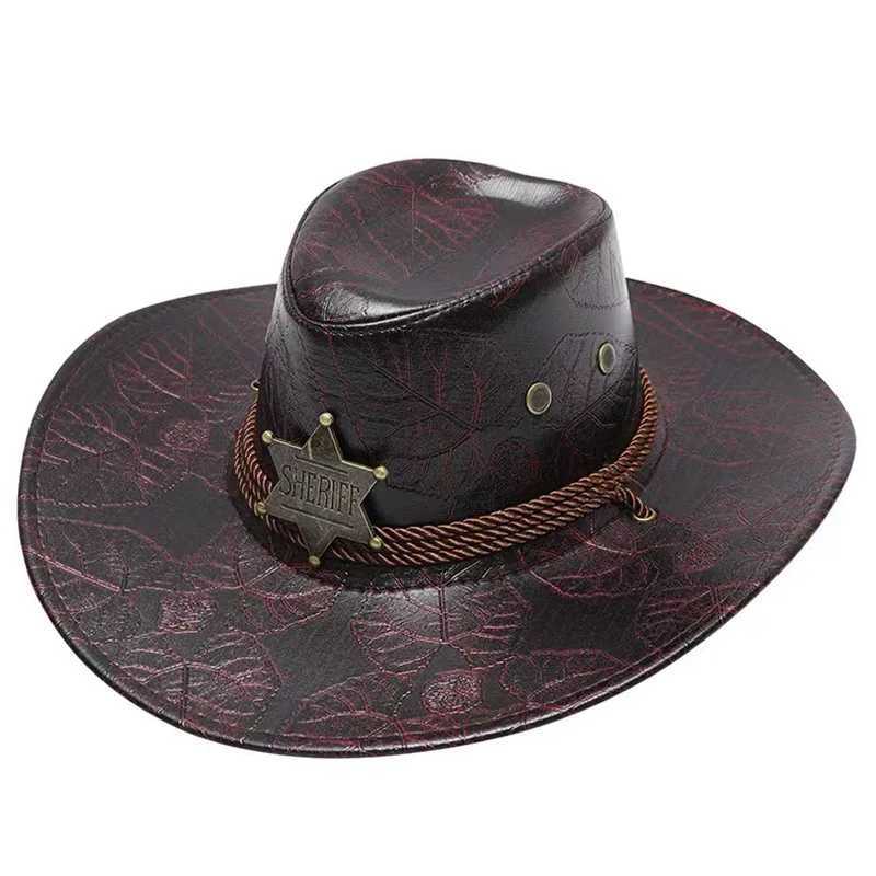 Retro Sheriff C Western Cowboy Hat Mens Sunshade Hat with Wind Rope C Riding Tour Outdoor Mountain Hat W241225