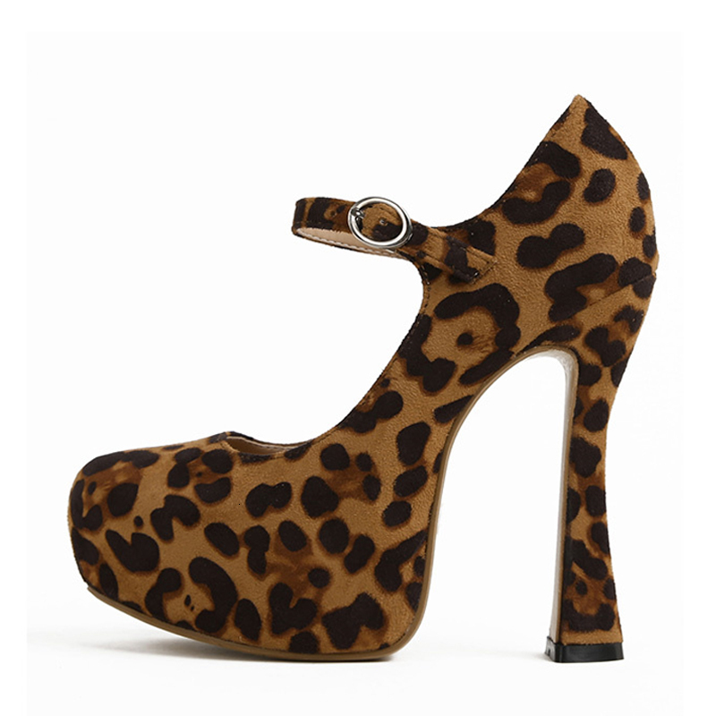 Liyke Spring Autumn Sexy Leopard Print Women Platform High Heels Stiletto Sandal Fashion Buckle Strap Party Stripper Shoes Pumps