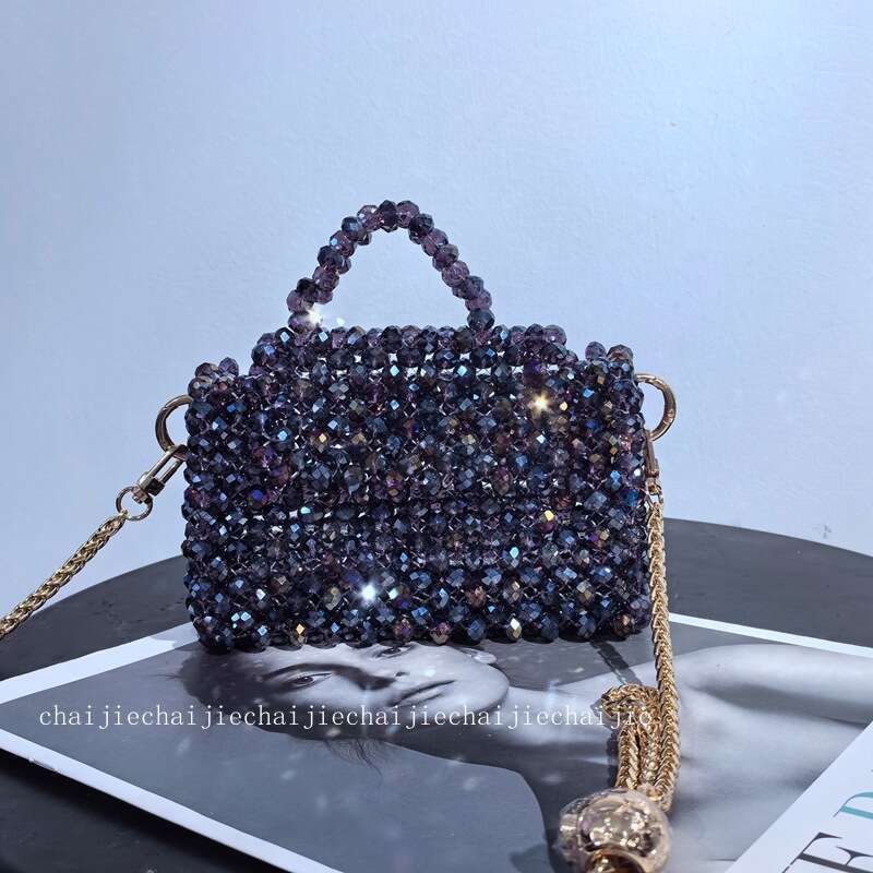 New urban minimalist handmade woven handbag with adjustable chain crossbody bag, banquet fashion crystal