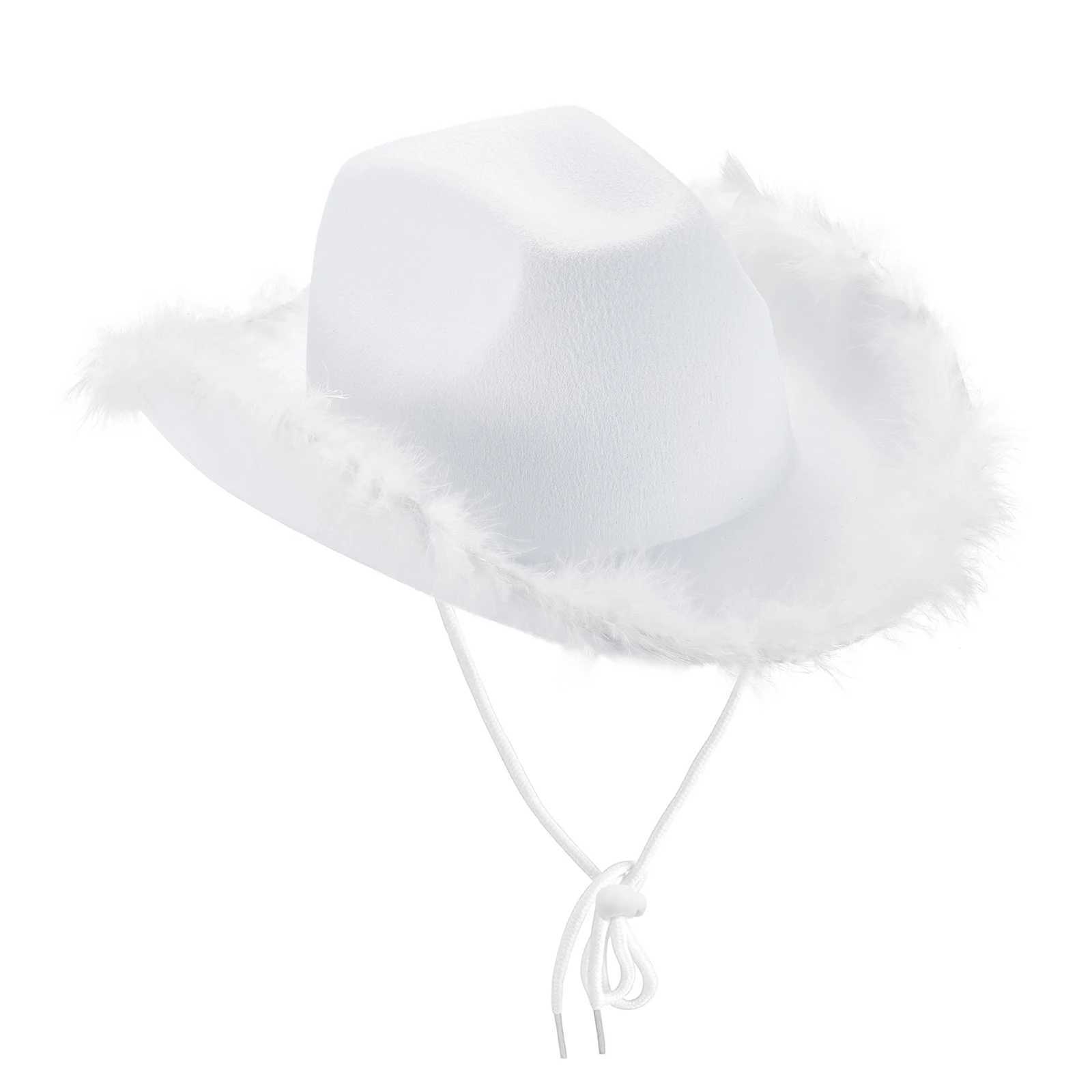 2024 New Womens Casual Cowboy Hat Adult Solid Color Fur Decorative Wide Brim Hat Used for Date Parties W241225