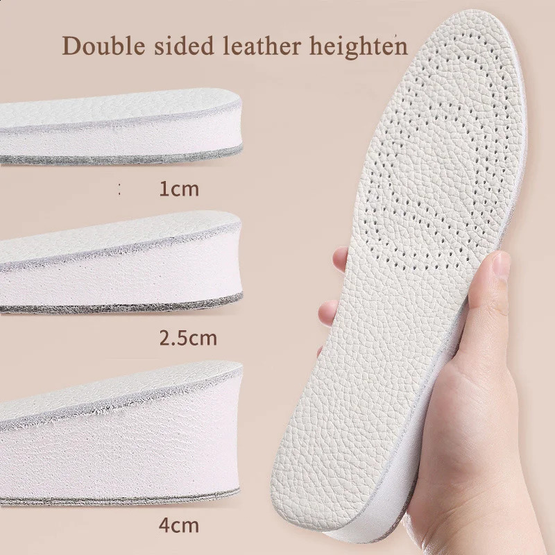 Double Sided Cow Leather Raised Insoles Height Increase 2CM 3CM 4CM For Women Men Feet Breathable Elevator Shoes Heighten Pad 241226