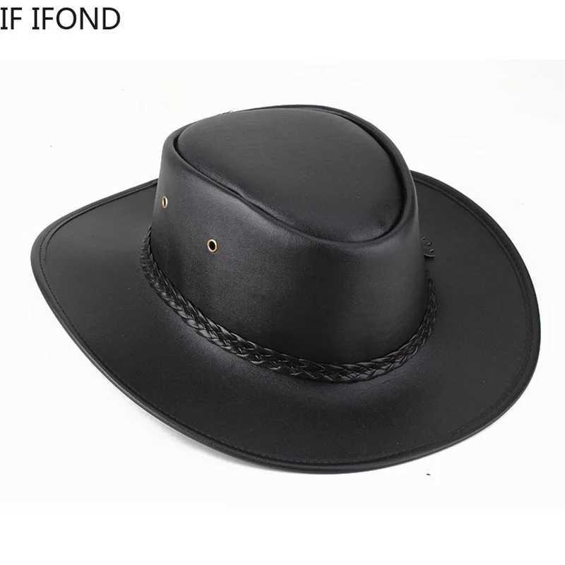 High quality mens Western cowboy hat 2021 artificial leather gentleman jazz retro C autumn winter straw hat Hombre Cs W241225