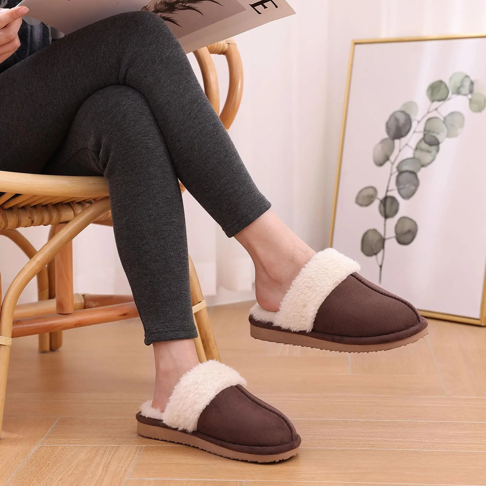 Smile Pop Winter Men Plush Slippers Fuzzy Soft Fluffy Men Slippers Fashion Men Slippers Indoor Warm Furry Fur House Flat Shoes241226bj
