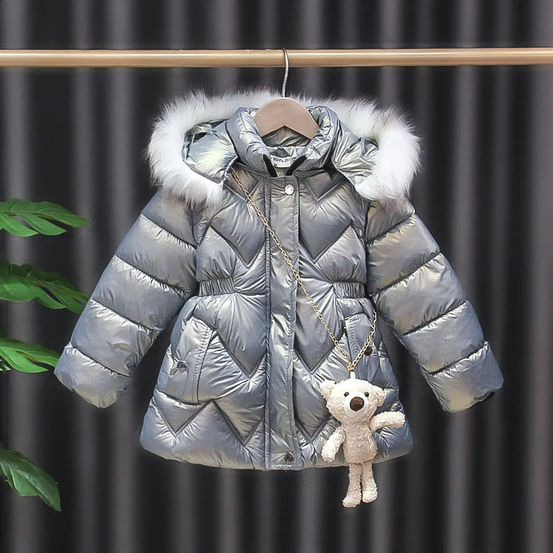 2 3 4 5 Years Baby Girls Winter Down Jacket Cute Bear Coats For Parkas Fashion Bright Hooded Children Waterproof Outerwear 241225